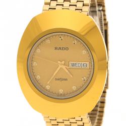 Pre Owned Rado Yellow Ochre Stainless Steel DiaStar Gold Plated Men's Wristwatch 35 mm