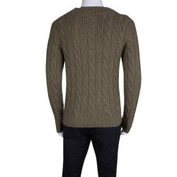 Pre Owned Ralph Lauren Light Brown V- Neck Cable Handknit Sweater S
