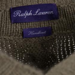 Pre Owned Ralph Lauren Light Brown V- Neck Cable Handknit Sweater S