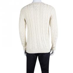 مملوكة مسبقًا Ralph Lauren Cream Cable Handknit V Neck Sweater S