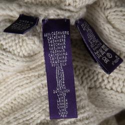 مملوكة مسبقًا Ralph Lauren Cream Cable Handknit V Neck Sweater S
