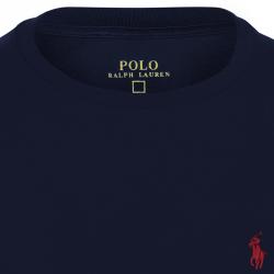 Pre Owned Polo Ralph Lauren Navy Blue/Red Logo Crew Neck Tshirt XL