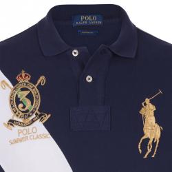 مملوكة مسبقًا Polo Ralph Lauren Navy Blue/White Stripe Logo Polo Shirt S
