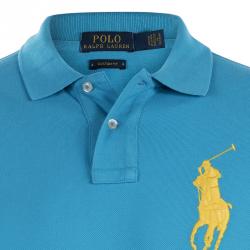 Pre Owned Polo Ralph Lauren Turquoise/Yellow Logo Polo Shirt M