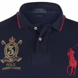 Pre Owned Polo Ralph Lauren Navy Blue/Red Logo Polo Shirt M