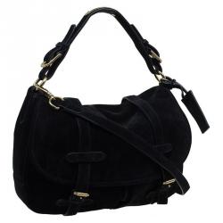 Pre Owned Ralph Lauren Black Suede Messenger Bag