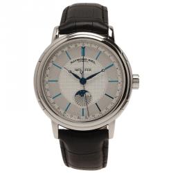 مملوكة مسبقًا ساعة يد رجالية ريموند ويل مايسترو مون فيز ستانلس ستيل فضي 44مم