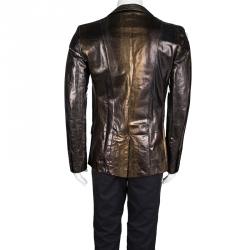 Pre Owned Roberto Cavalli SS'08 Metallic Snakeskin Karung Leather Jacket L