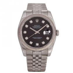 Pre Owned Rolex Black Stainless Steel Datejust Men's Wristwatch 36MM