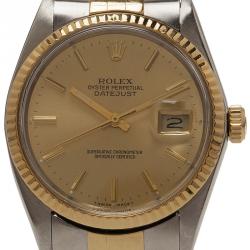 Rolex Champagne Stainless Steel and 18K Yellow gold Datejust Unisex Wristwatch 36MM