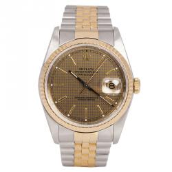 Pre Owned سا عة يد رولكس ديت جاست ذهبي ستانلس ستيل رمادي وذهب أصفر عيار 18 للرجال 36مم