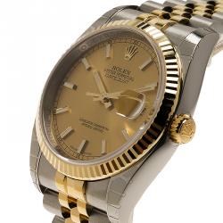 Pre Owned Rolex Champagne Stainless Steel and 18K Yellow gold Datejust Unisex Wristwatch 36MM