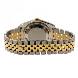 Pre Owned Rolex Champagne Stainless Steel and 18K Yellow gold Datejust Unisex Wristwatch 36MM