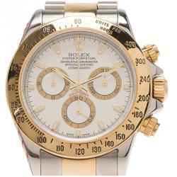 Pre Owned ساعة يد رجالية رولكس كوزموغراف دايتونا 116523 ذهب أصفر عيار 18 وستانلس ستيل بيضاء 40 مم