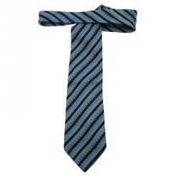 Saint Laurent Paris Blue and Black Striped Silk Tie