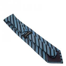 Saint Laurent Paris Blue and Black Striped Silk Tie