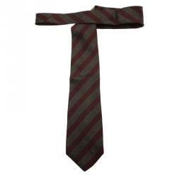 Saint Laurent Paris Red and Green Striped Silk Tie