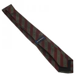 Saint Laurent Paris Red and Green Striped Silk Tie
