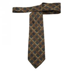Saint Laurent Paris Blue and Brown Woven Silk Tie