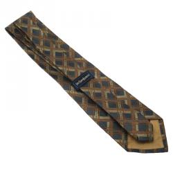 Saint Laurent Paris Blue and Brown Woven Silk Tie