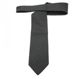 Saint Laurent Paris Grey and Red Dotted Silk Tie