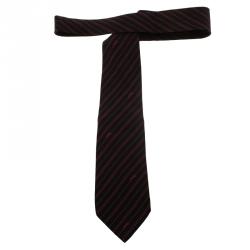 Saint Laurent Paris Red and Blue Striped Logo Silk Tie