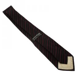 Saint Laurent Paris Red and Blue Striped Logo Silk Tie