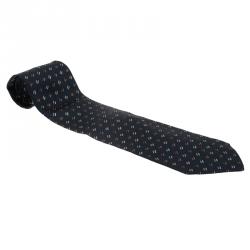 Saint Laurent Paris Dark Blue Woven Silk Tie
