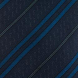 Pre Owned Saint Laurent Paris Blue Striped Logo Silk Tie