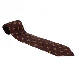 Saint Laurent Paris Burgundy and Beige Floral Woven Tie