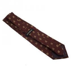 Saint Laurent Paris Burgundy and Beige Floral Woven Tie