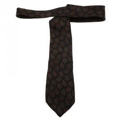 Saint Laurent Paris Brown and Black Woven Silk Tie