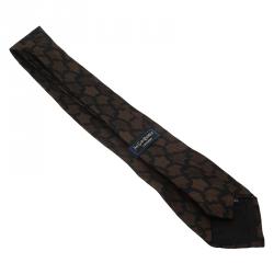 Saint Laurent Paris Brown and Black Woven Silk Tie