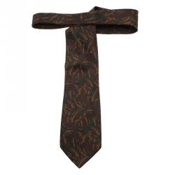 Saint Laurent Paris Green and Red Woven Silk Tie