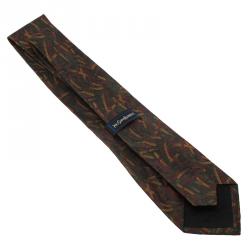 Saint Laurent Paris Green and Red Woven Silk Tie