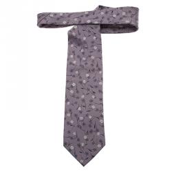 Pre Owned Saint Laurent Paris Purple Floral Woven Silk Tie