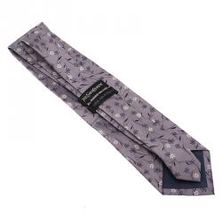 Pre Owned Saint Laurent Paris Purple Floral Woven Silk Tie