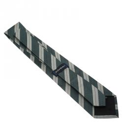Saint Laurent Paris Grey and Blue Striped Silk Tie