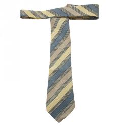 Pre Owned Saint Laurent Paris Blue and Yellow Striped Silk Tie