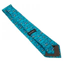 Saint Laurent Paris Blue Bird Print Silk Tie