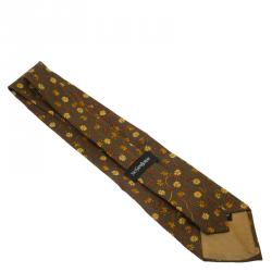 Saint Laurent Paris Green Floral Print Silk Tie