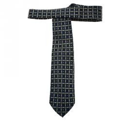 Saint Laurent Paris Dark Blue and White Woven Silk Tie