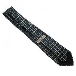 Saint Laurent Paris Dark Blue and White Woven Silk Tie