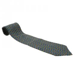 Saint Laurent Paris Blue and Yellow Floral Printed Silk Tie