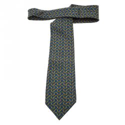 Saint Laurent Paris Blue and Yellow Floral Printed Silk Tie