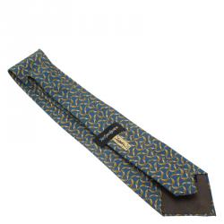Saint Laurent Paris Blue and Yellow Floral Printed Silk Tie