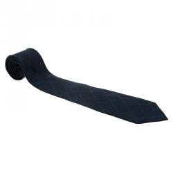 Pre Owned Saint Laurent Paris Blue Logo Silk Tie