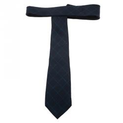 مملوكة مسبقًا ربطة عنق سان لوران باريس نقوش الماركة حرير أزرق