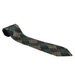 Saint Laurent Paris Grey Checked Silk Tie