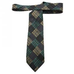 Saint Laurent Paris Grey Checked Silk Tie